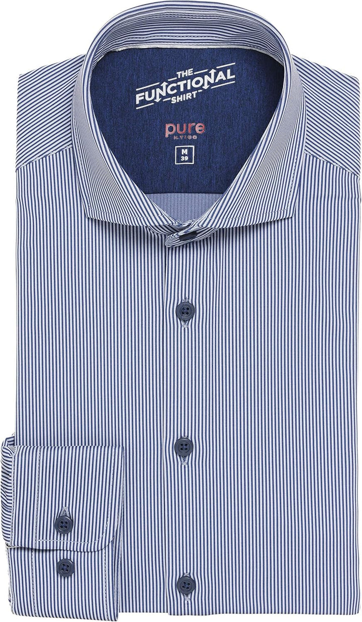 Pure Slim Fit Functional Hemd Langarm Streifen türkis 40 Streifen Mittelblau, 40 Streifen Mittelblau