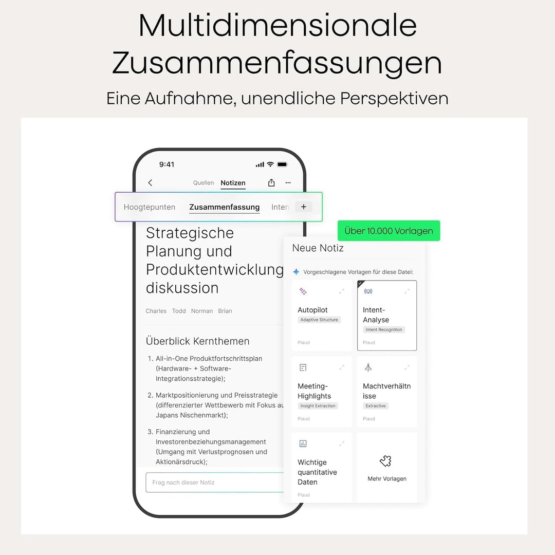 Plaud NotePin Sprachrekorder, KI-Sprachrekorder, App-Steuerung, KI-Notizgerät, KI-Transkription & Zu