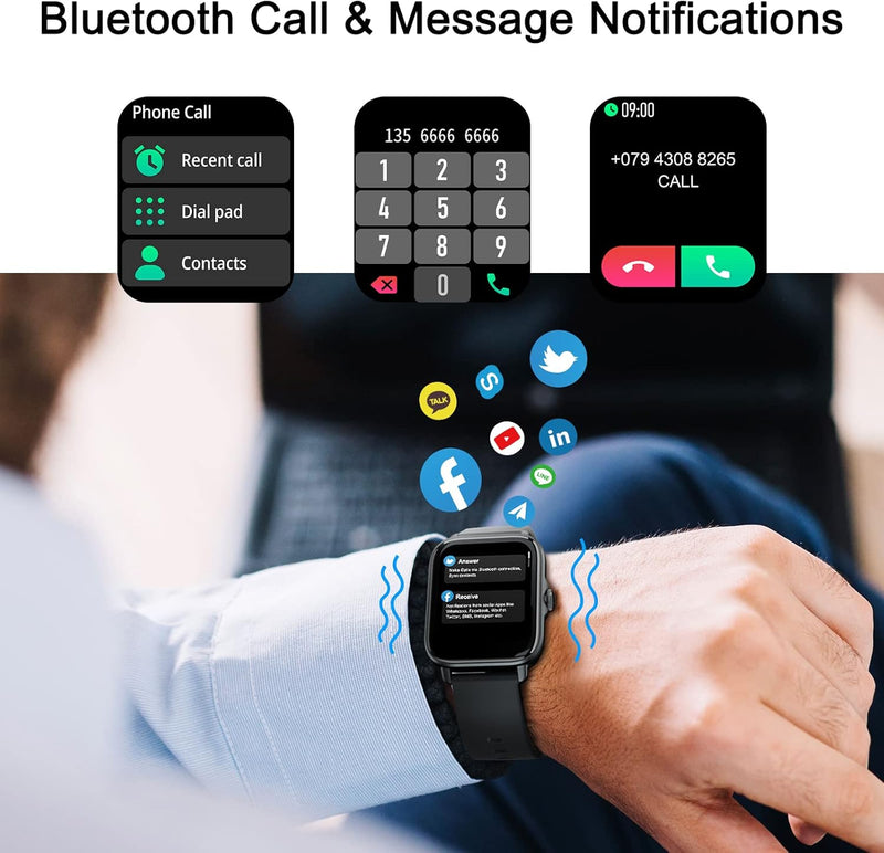 Bluetooth Smartwatch mit Telefonfunktion Herren Damen,1.7" Touchscreen Uhr Fitness Tracker mit Whats