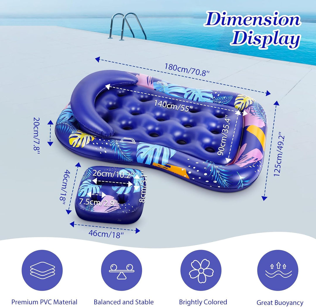 MoKo Pool Luftmatratze Erwachsene, Gross Schwimmbett mit EIS Bar, Solarium Pool Loungesessel Aufblas