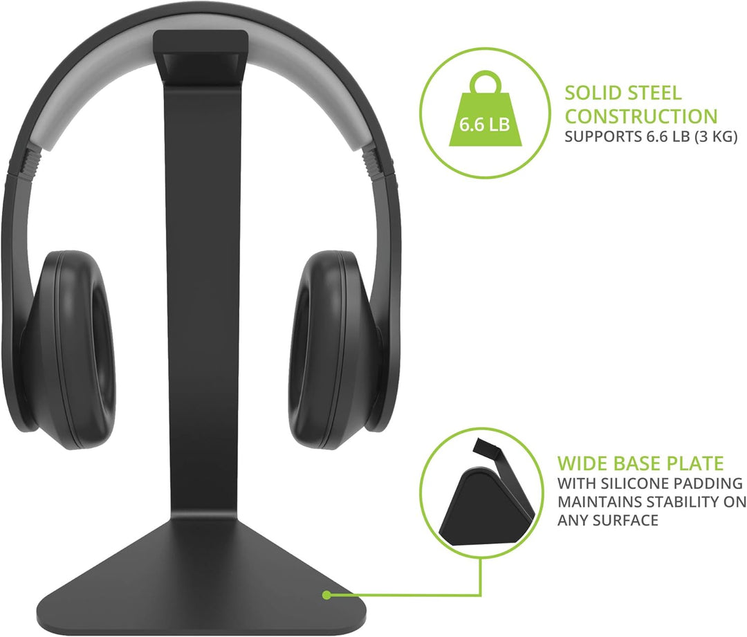 Kanto H1 Universal Headphone Stand with Curved Silicone Padding | Black, Black