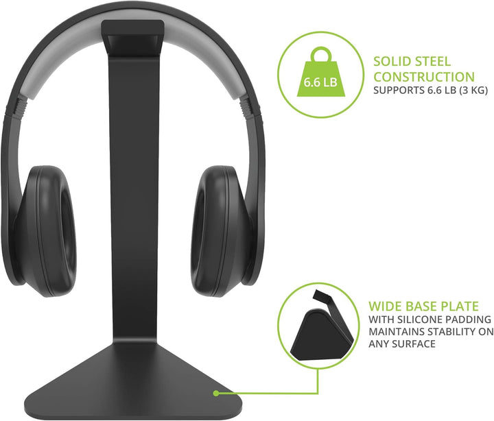 Kanto H1 Universal Headphone Stand with Curved Silicone Padding | Black, Black