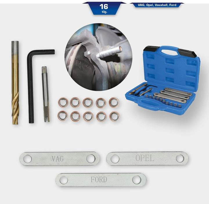 BRILLIANT TOOLS BT701100 Reparatursatz für Bremsgewinde, M9 x 1,25, 16-tlg [Powered by KS TOOLS]