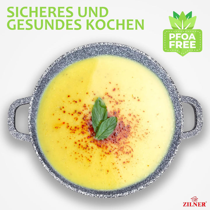 Topfset Induktion 6-Teilig mit Glasdeckel | Kochtopf Set 3 Töpfen aus Aluminiumguss | 3x Kochtöpfe Ø