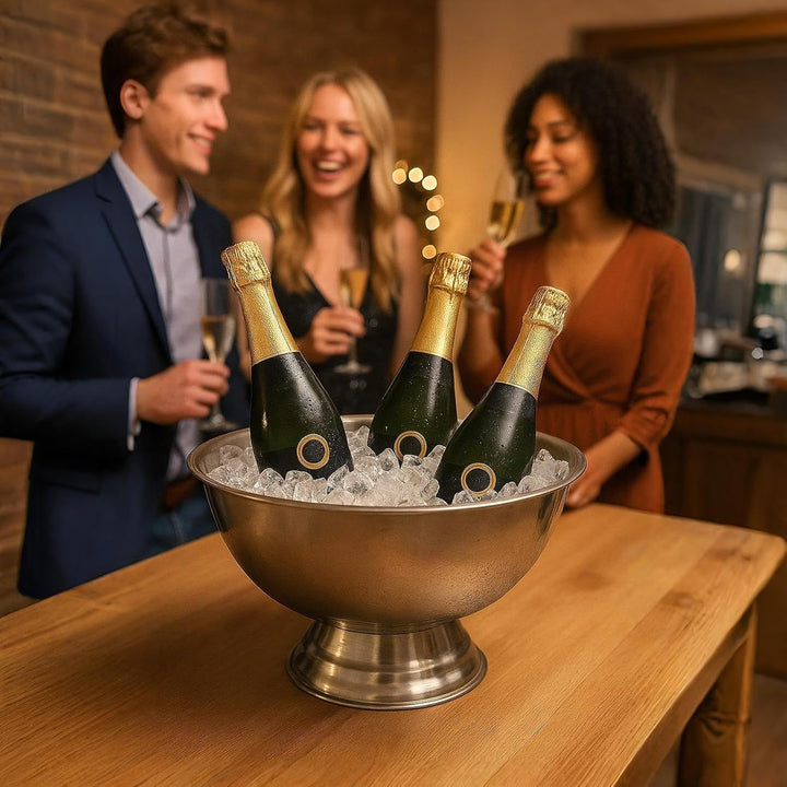 Sektkühler Edelstahl 40 cm Silber – Champagnerschale Getränkewanne Flaschenkühler Weinkühler – Kühle