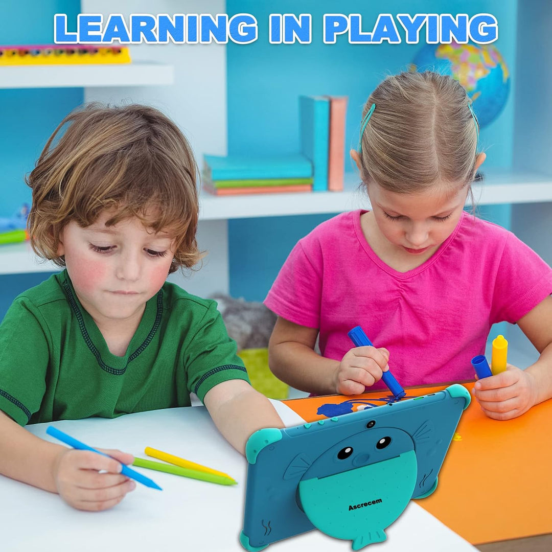 Ascrecem Kinder Tablet 10 Zoll Android Tablet kinder mit WiFi Doppelkamera IPS Display 2GB 32GB,lern