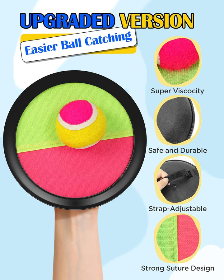 Klettballspiel Klettball Set mit 4 Fangscheiben, 6 Bälle (4 Weiche & 2 Harte), Aufbewahrungstasche |