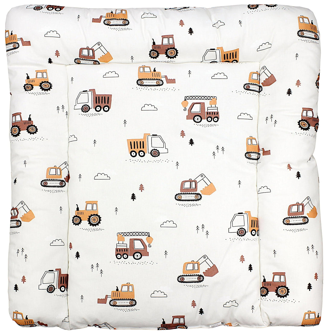 TupTam Baby Wickeltischauflage mit Baumwollbezug Gemustert, Farbe: Baufahrzeuge/Bagger/Beige, Grösse