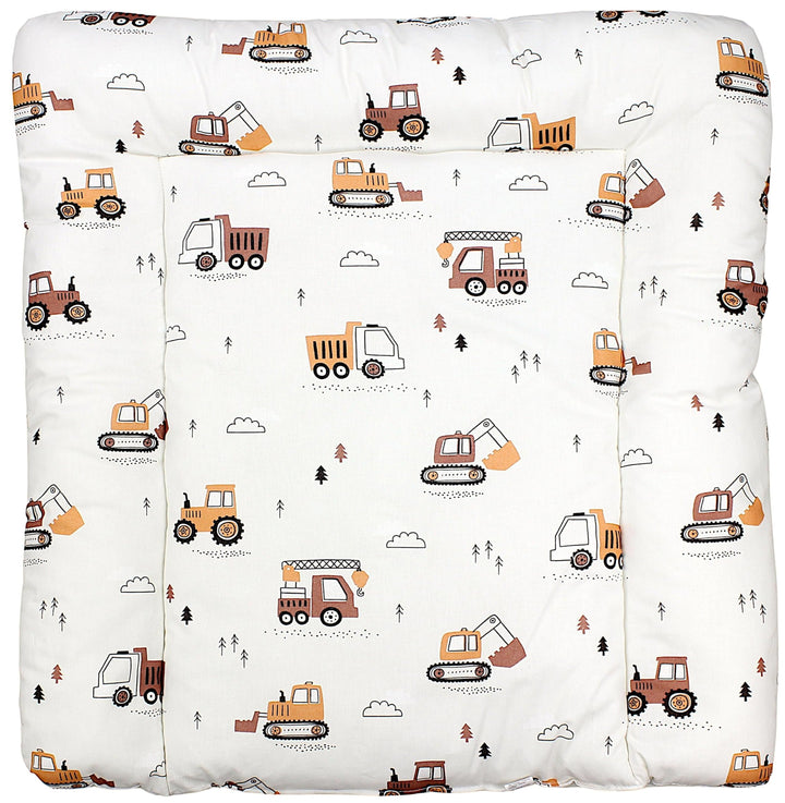 TupTam Baby Wickeltischauflage mit Baumwollbezug Gemustert, Farbe: Baufahrzeuge/Bagger/Beige, Grösse
