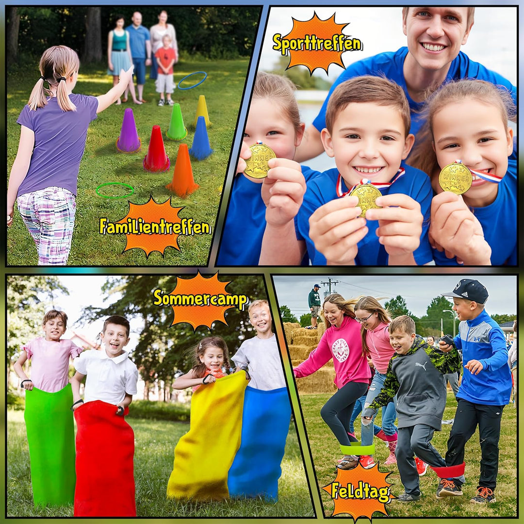 LINAYE Outdoor Spiele für Kinder Kindergeburtstag, Spiele für Draussen - Sackhüpfen Säcke, Eierlauf