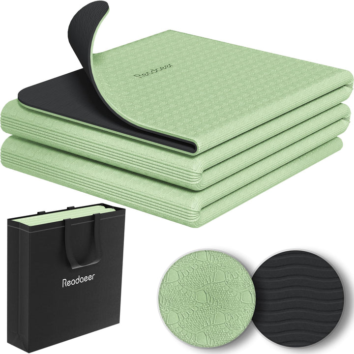 Faltbare Yogamatte für unterwegs, zweifarbige Yogamatte, 6 mm dick, mit Tragetasche, rutschfeste TPE