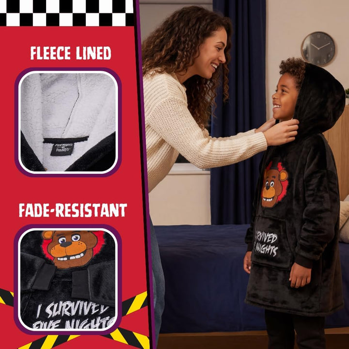 Five Nights at Freddy's Jungen tragbarer Decken-Hoodie | Kinder-Kapuzenpullover aus Sherpa-Fleece in