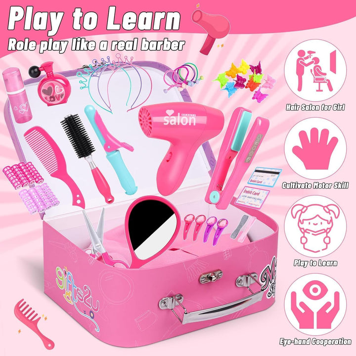 Friseurset Spielzeug Kinder,Gifts2U Friseur Set Schönheitssalon Set mit Spielzeug Haartrockner Haarg