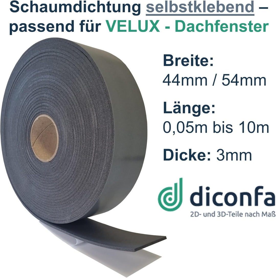 diconfa DACHFENSTER Schaumstoff-dichtung GRAU für Lüftungsklappe kompatibel mit VELUX - WÄHLBAR Brei