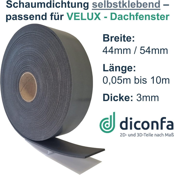 diconfa DACHFENSTER Schaumstoff-dichtung GRAU für Lüftungsklappe kompatibel mit VELUX - WÄHLBAR Brei