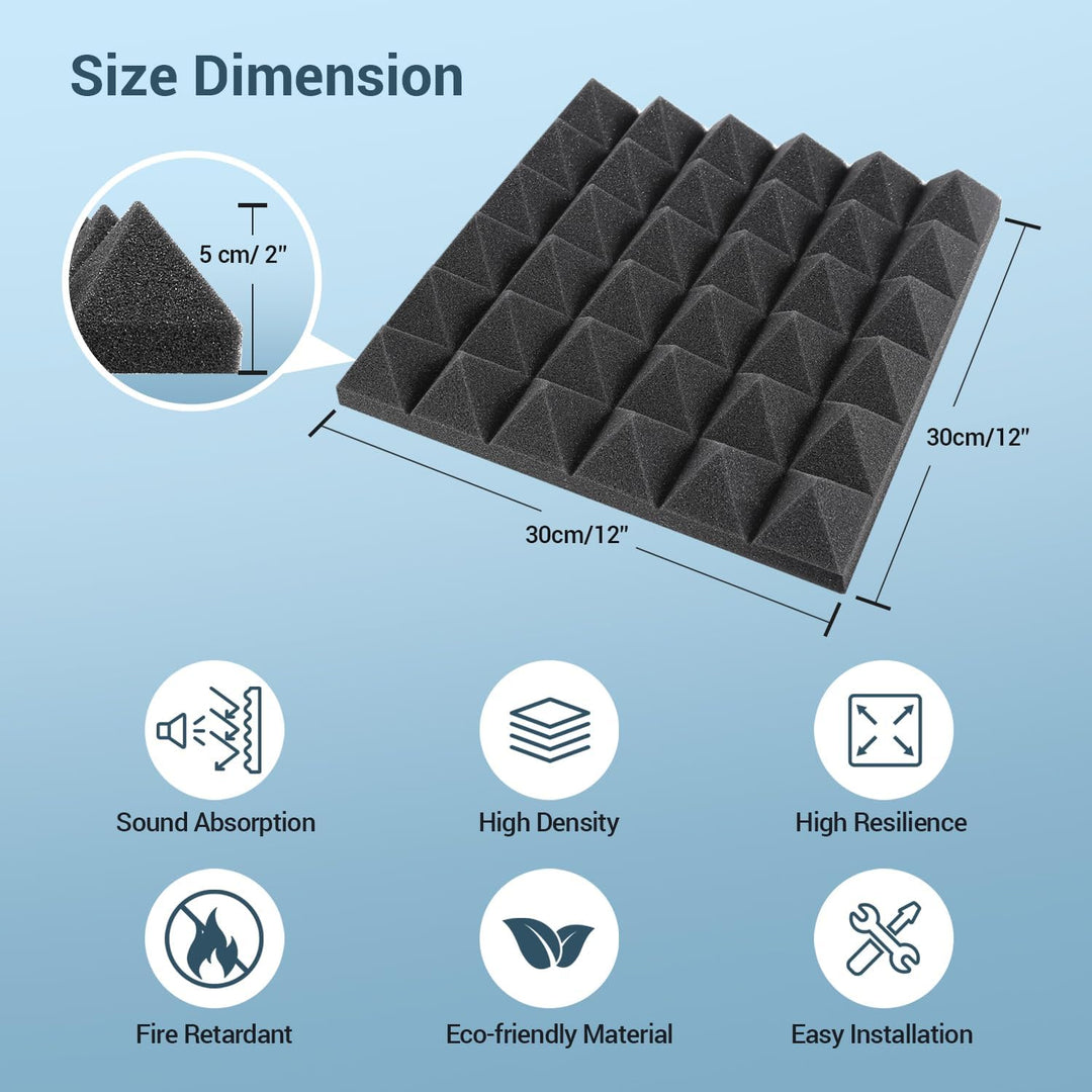 Ohuhu Akustikschaumstoff Noppenschaumstoff 48 Stück mit Aufkleber, Schallabsorber Akustik Schaumstof