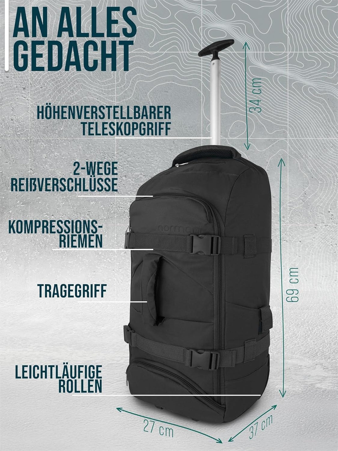 normani Backpacker Reisetaschen-Rucksack mit Trolleyfunktion - Trolley mit Frontloader Funktion und