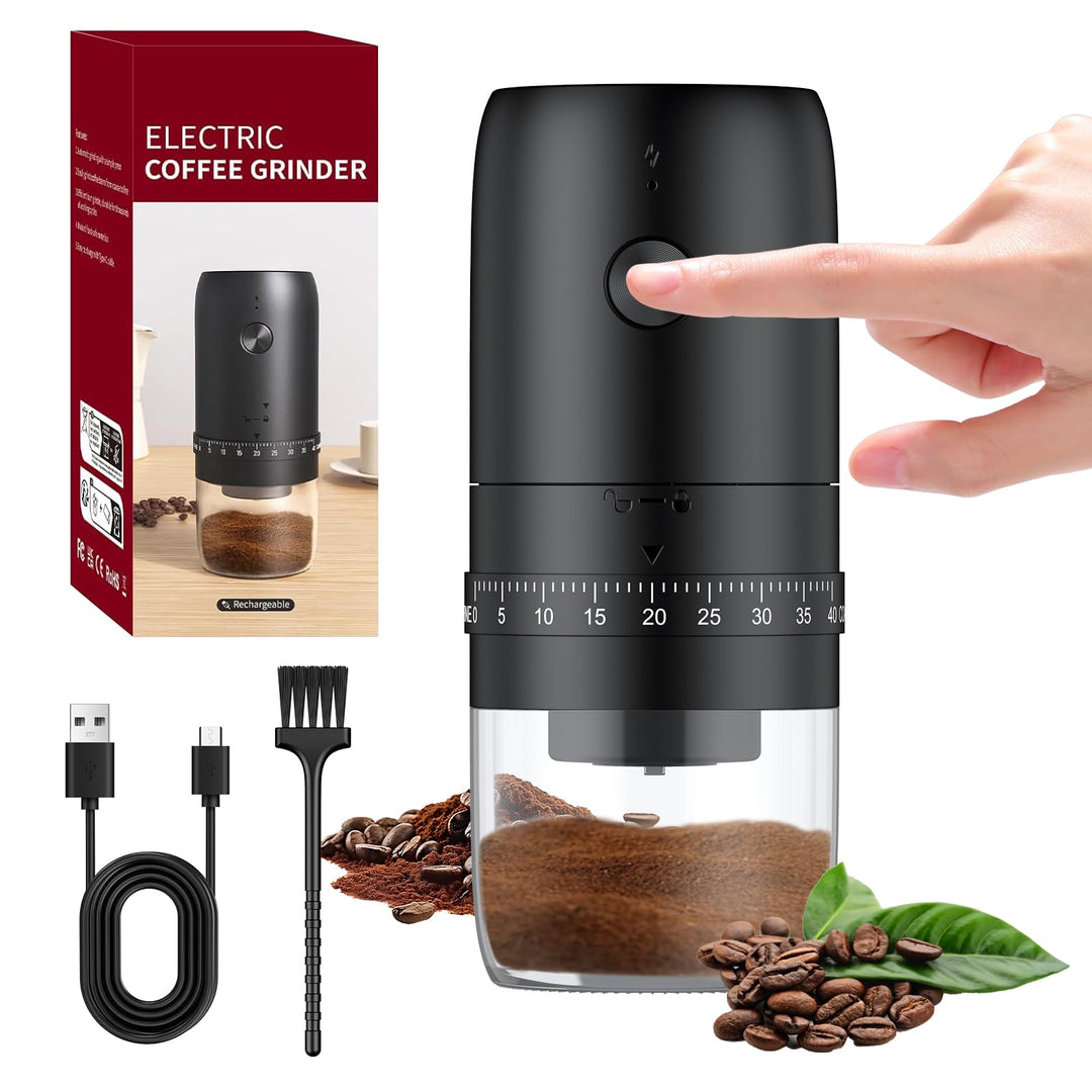Pawfly Wiederaufladbare Kaffeemühle 40 stufig Keramikkegelmahlwerk mit Auto-Stop & Reinigungsbürste