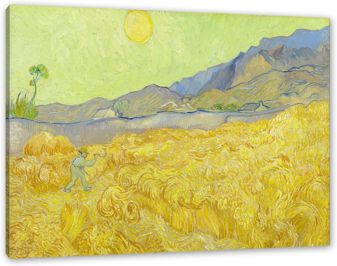 Vincent Van Gogh - Weizenfeld mit Mäher als Leinwandbild / Grösse: 100x70 cm / Wandbild / Kunstdruck