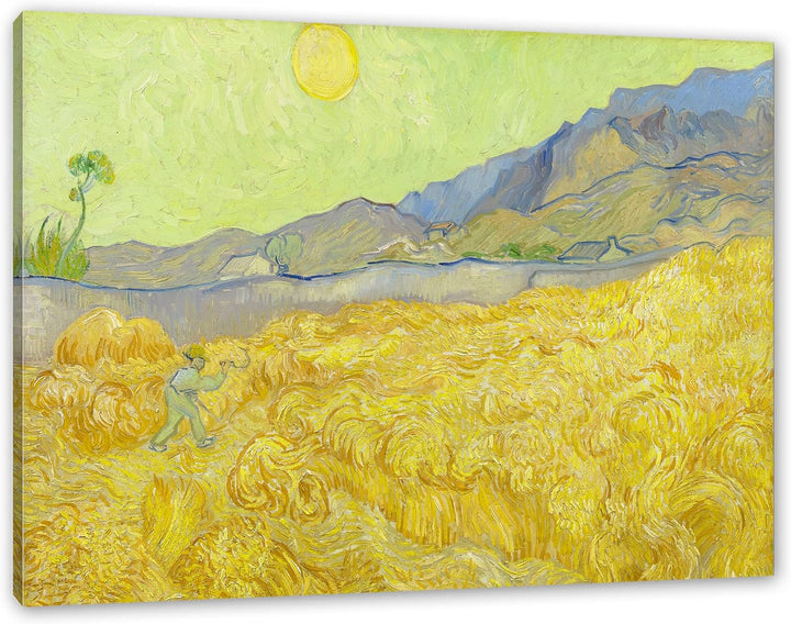 Vincent Van Gogh - Weizenfeld mit Mäher als Leinwandbild / Grösse: 100x70 cm / Wandbild / Kunstdruck