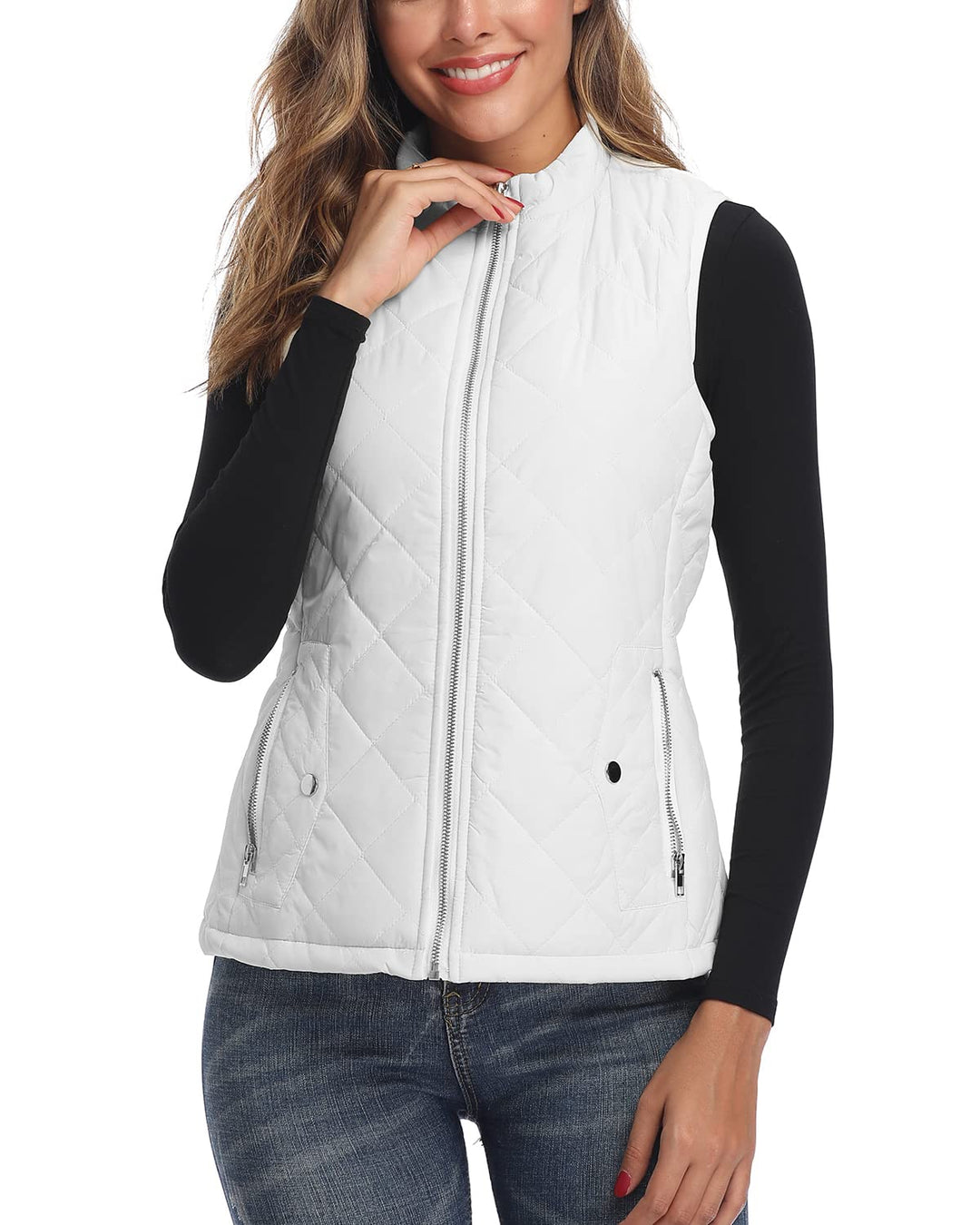 LK Damen Weste Leicht Stehkragen Weste Steppweste mit Reissverschluss Ärmellose Oberteile Tops Coat