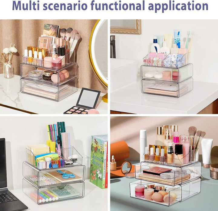 3 Ebenen Make-up Organizer Schublade,Transparenter Kosmetik Organizer,Stapelbarer Schminktisch Organ
