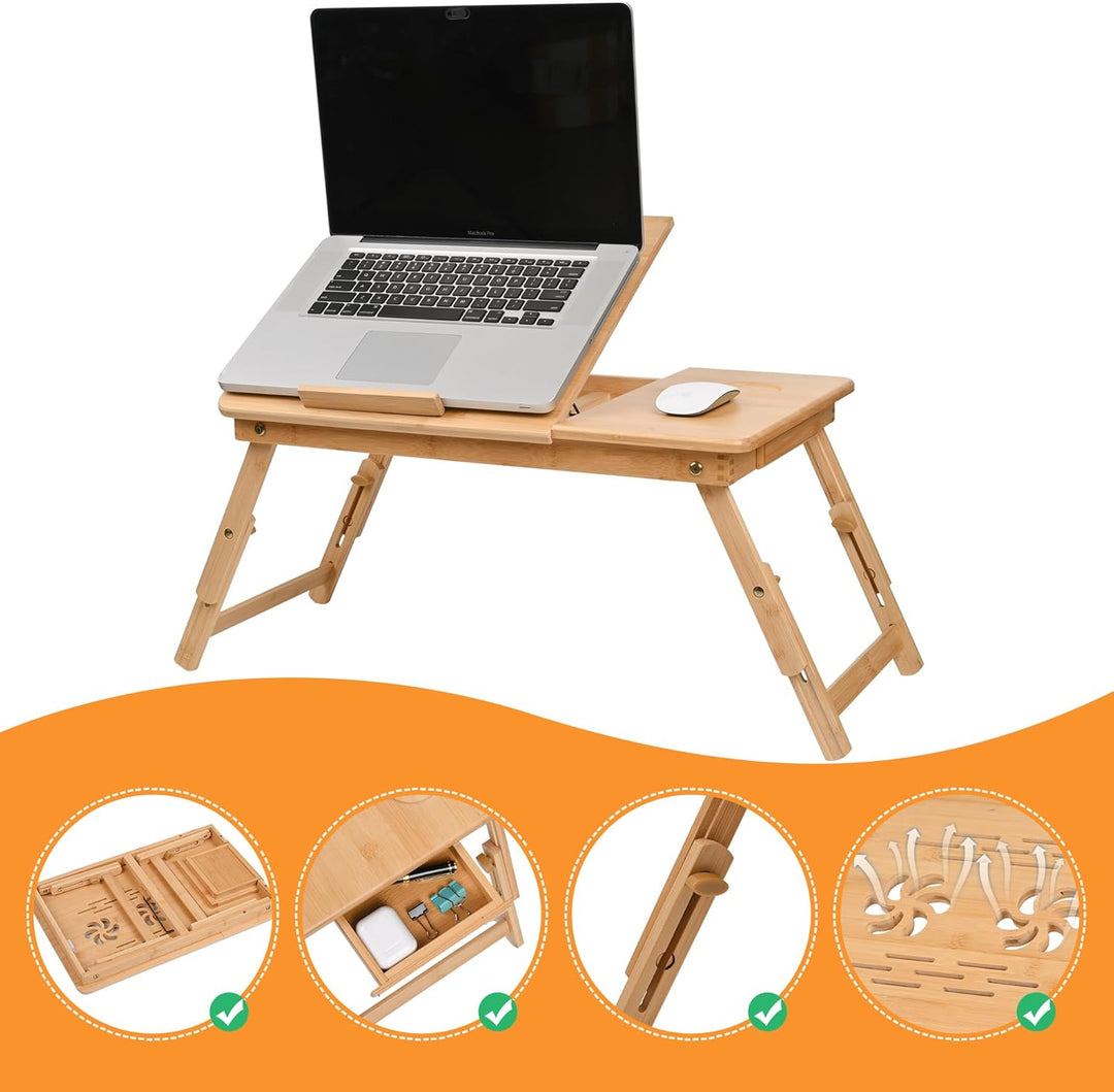 VASMIA Bambus Laptoptisch für Bett und Couch, Klapptisch, Frühstück Serviertablett mit klappbaren Be