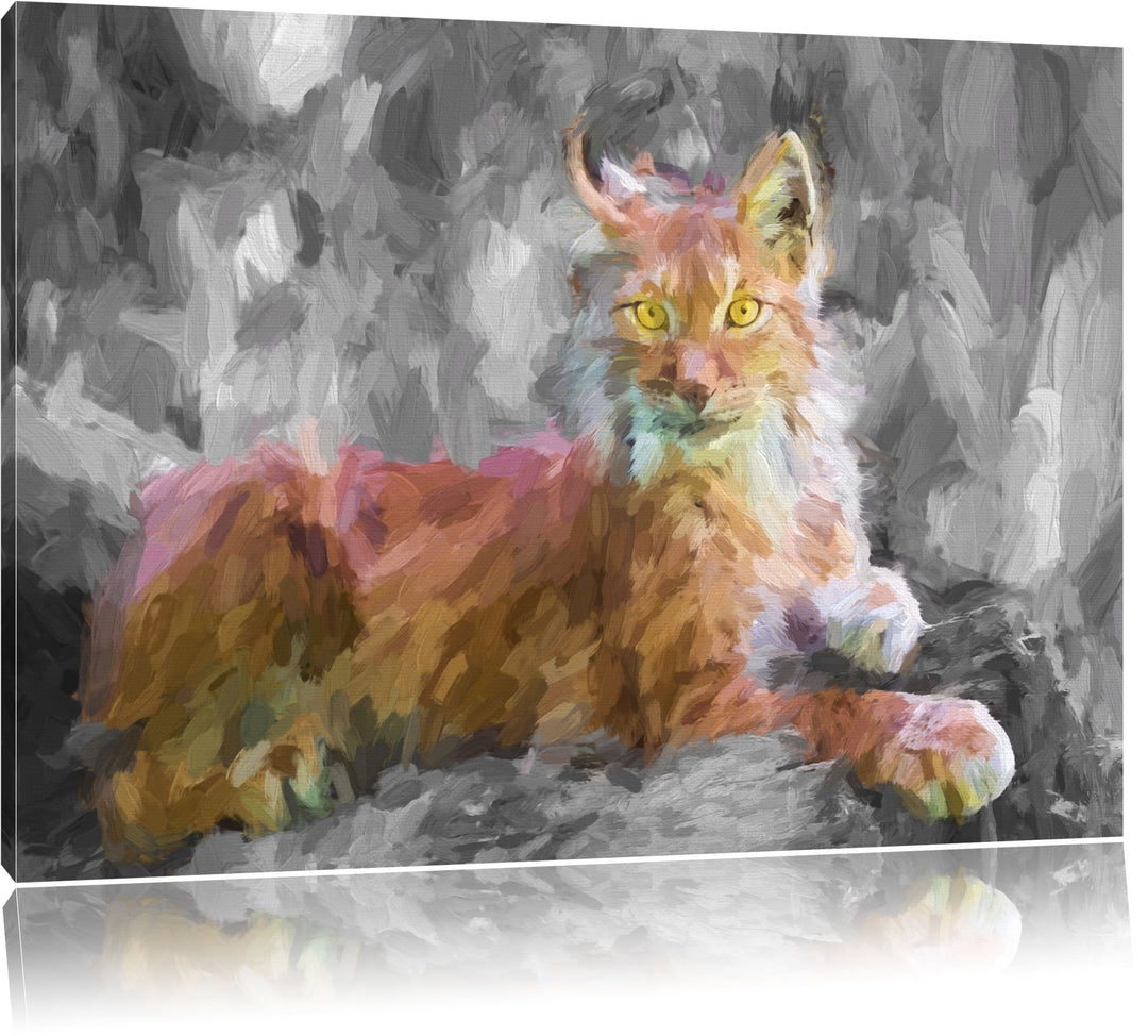 hübscher aufmerksamer Luchs schwarz/weiss Deluxe Format: 100x70 cm auf Leinwand, XXL riesige Bilder