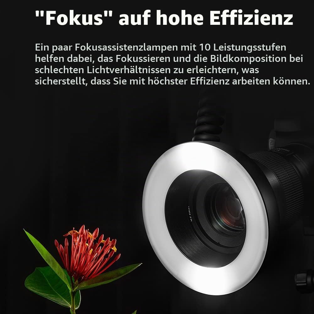 Godox MF-R76 Macro Ring Blitzlicht GN14 10 Stufen einstellbare Helligkeit mit 8 Stück Adapterring Gr