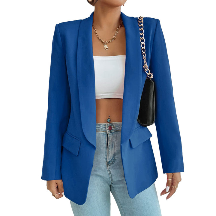 Damen Blazer Langer Casual Open Front Blazer Arbeit Büro Jacken mit Taschen Blau XS, Blau XS