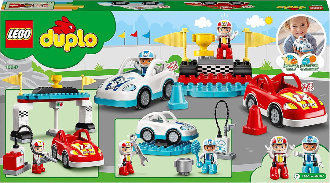 LEGO 10947 DUPLO Rennwagen Spielzeugautos, Kleinkinder Spielzeug, Kinderspielzeug ab 2 Jahre Standar