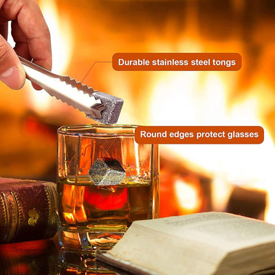 Whiskey Stones Geschenkset mit 2 Gläsern, handgefertigter Geschenkbox, 8 Granit-Whiskey-Rocks & Samt