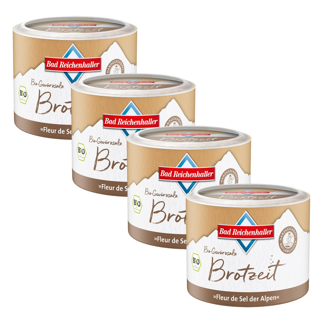 Bad Reichenhaller Fleur de Sel der Alpen Brotzeit 4x100g | Premium Salz Gewürzischung mit Bio-Gewürz