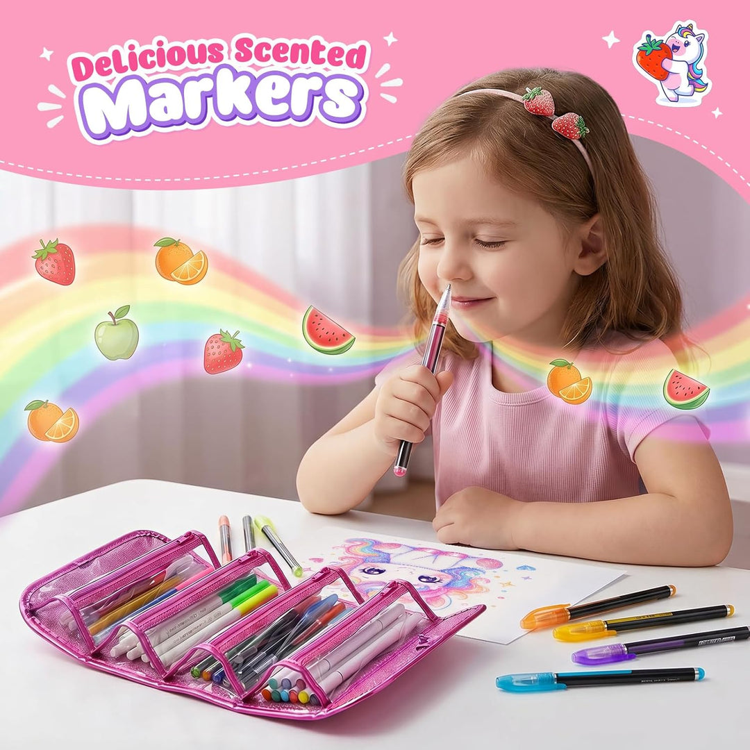 Hot Bee Einhorn Federmäppchen, Einhorn Geschenke für Mädchen 3-7 Jahre, Filzstifte Glitzerstifte, Ba