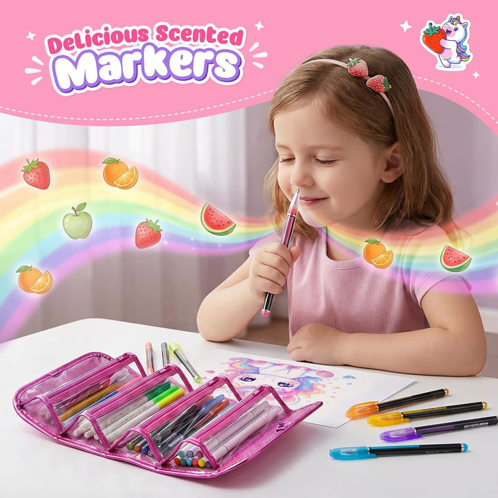 Hot Bee Einhorn Federmäppchen, Einhorn Geschenke für Mädchen 3-7 Jahre, Filzstifte Glitzerstifte, Ba