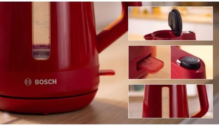BOSCH Wasserkocher TWK1M124, Rot, Kunststoff, 2400 W, 1,7 l