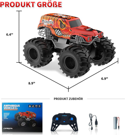 Carox Amphibienfahrzeug Ferngesteuertes Auto, 2.4 Ghz 1500mah RC Auto, Wasserdicht Monstertruck Auto