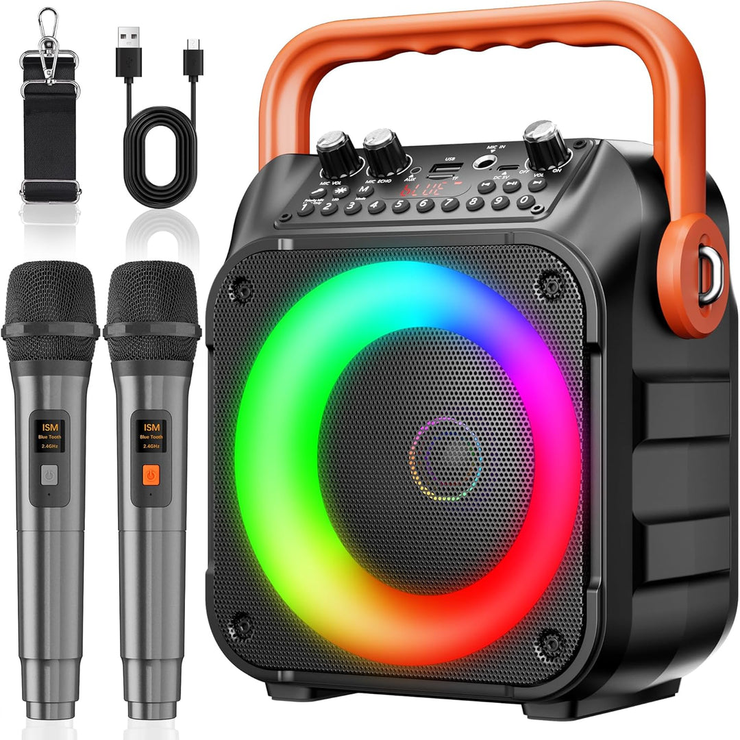 Ankuka Karaoke-Maschine mit 2 drahtlosen Mikrofonen Karaoke-Maschine für Erwachsene & Kinder, tragba