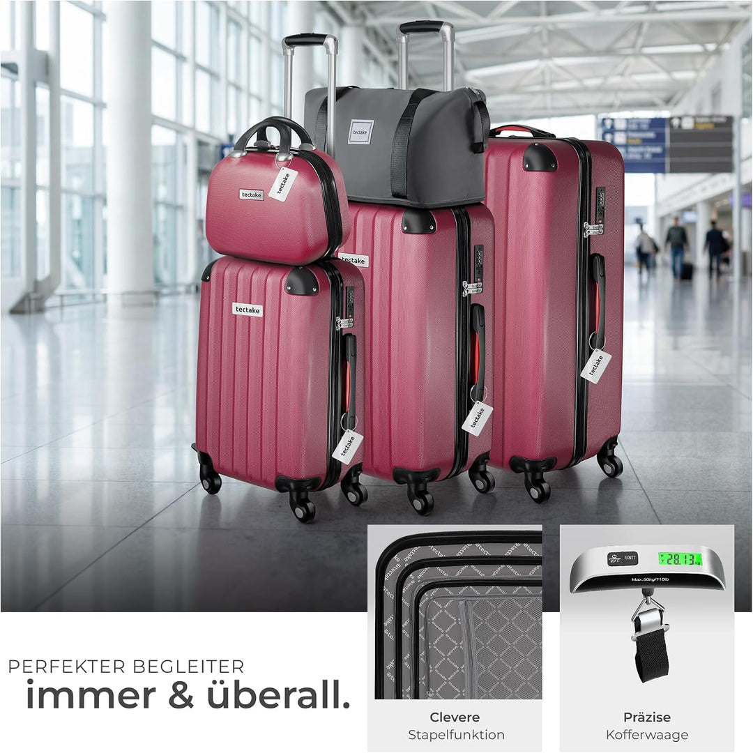 TecTake® Hartschalenkoffer-Set, 19-teilig, ABS-Hartschale, mit TSA-Schloss, 360° Rollen, Packwürfels