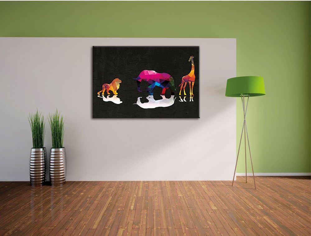 Tiere der Savanne schwarz, Format: 100x70 auf Leinwand, XXL riesige Bilder fertig gerahmt mit Keilra