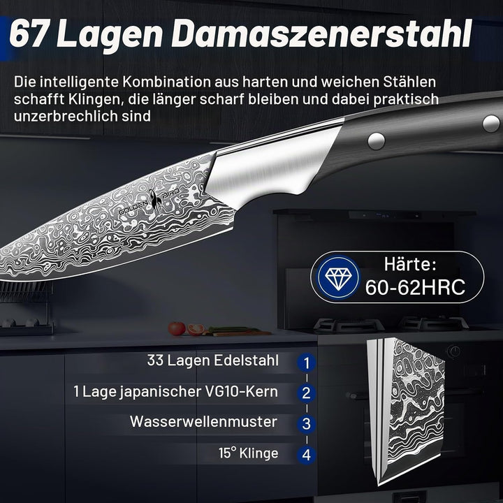 Golden Bird Damastmesser Kochmesser 10cm Gemüsemesser, Japanisches Schälmesser Obstmesser, Hergestel
