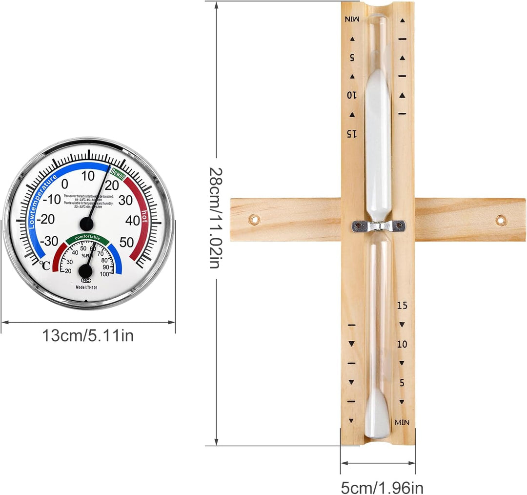 Sauna Sanduhr 15 Minuten Mit Hygrothermograph, Sanduhr Sauna, Drehbare Sauna Uhr Holz, Holz Saunauhr