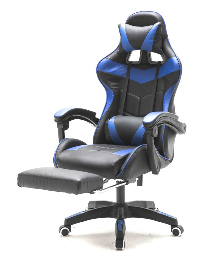 VDD Gaming Stuhl Cyclone mit Fussstütze - Bürostuhl - Racing Gaming Stuhl - blau schwarz