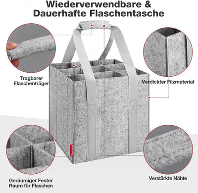 Eurhomewit Flaschentasche 9 Flaschen Flaschenträger, Filz Flaschen Tasche Wiederverwendbar Männerhan
