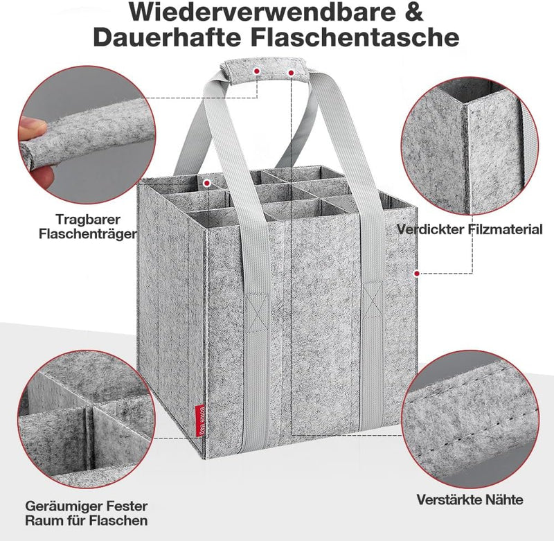 Eurhomewit Flaschentasche 9 Flaschen Flaschenträger, Filz Flaschen Tasche Wiederverwendbar Männerhan