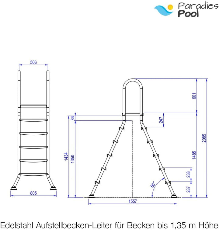 Paradies Pool® Edelstahl V2A Aufstellbecken - Poolleiter Hochbecken für freistehende oder teileingel
