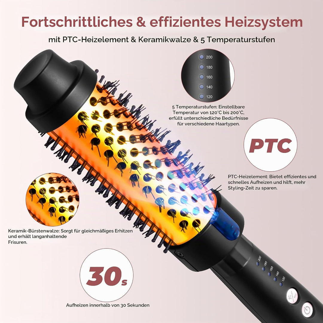 UKLISS Thermobürste 38mm, Thermal Brush LCD-Anzeige 120-200℃, 3 in 1 Pro Ionische Thermo Rundbürste,
