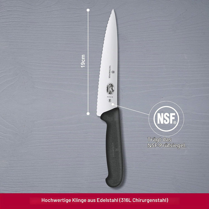 Victorinox Fibrox Tranchiermesser Wellenschliff, Extra Scharfe Klinge, Rostfreier Stahl, Spülmaschin