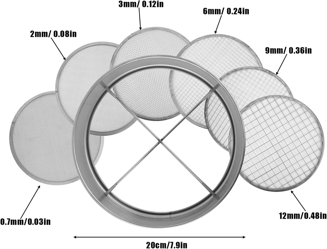 Bodensieb Garten, Edelstahlrahmen 20cm Gartensieb 6 Stück Austauschbare Maschenfilter Bodensieb Set