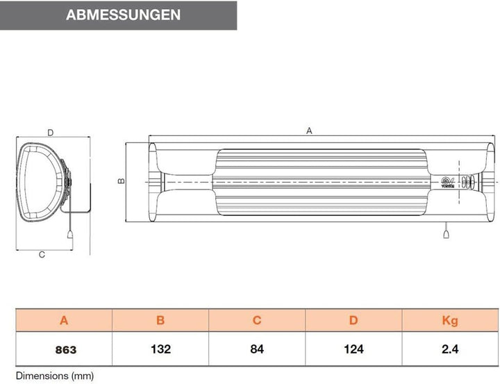 Vortice Wand-Heizung mit Zugschnur, Infrarot, 600/1200/ 1800 W, Thermologika Design, 1 Stück, blau,